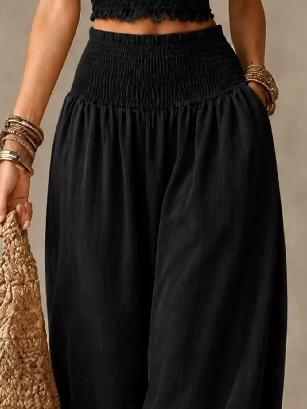 Full Size Smocked Harem Pants Plus Size, image 6