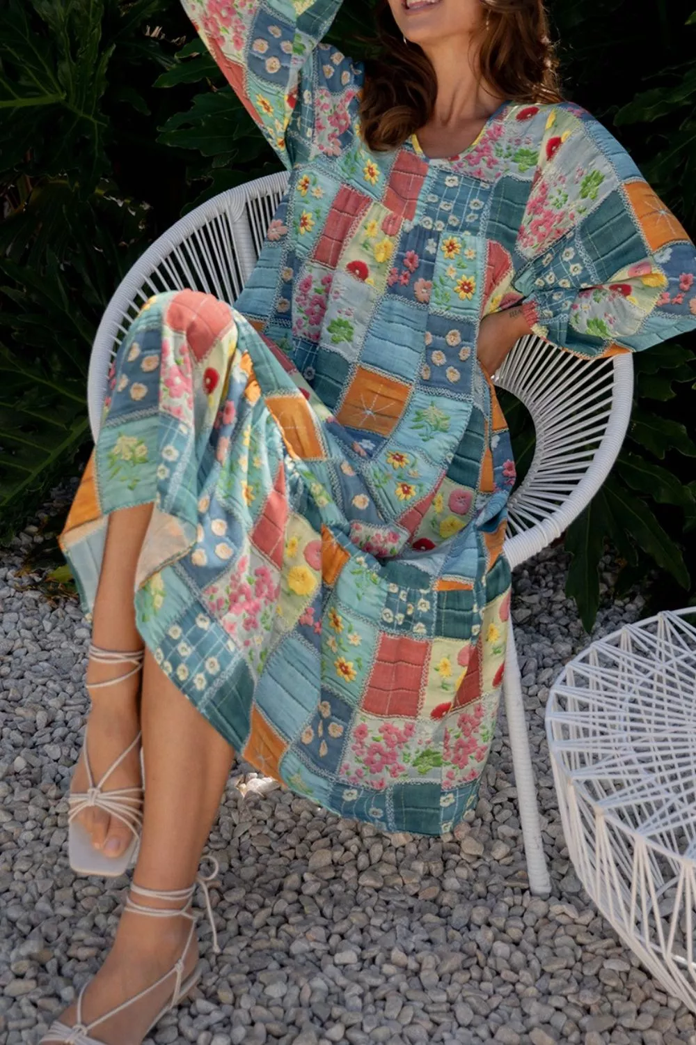 Floral Checkered V-Neck Dress, image 5