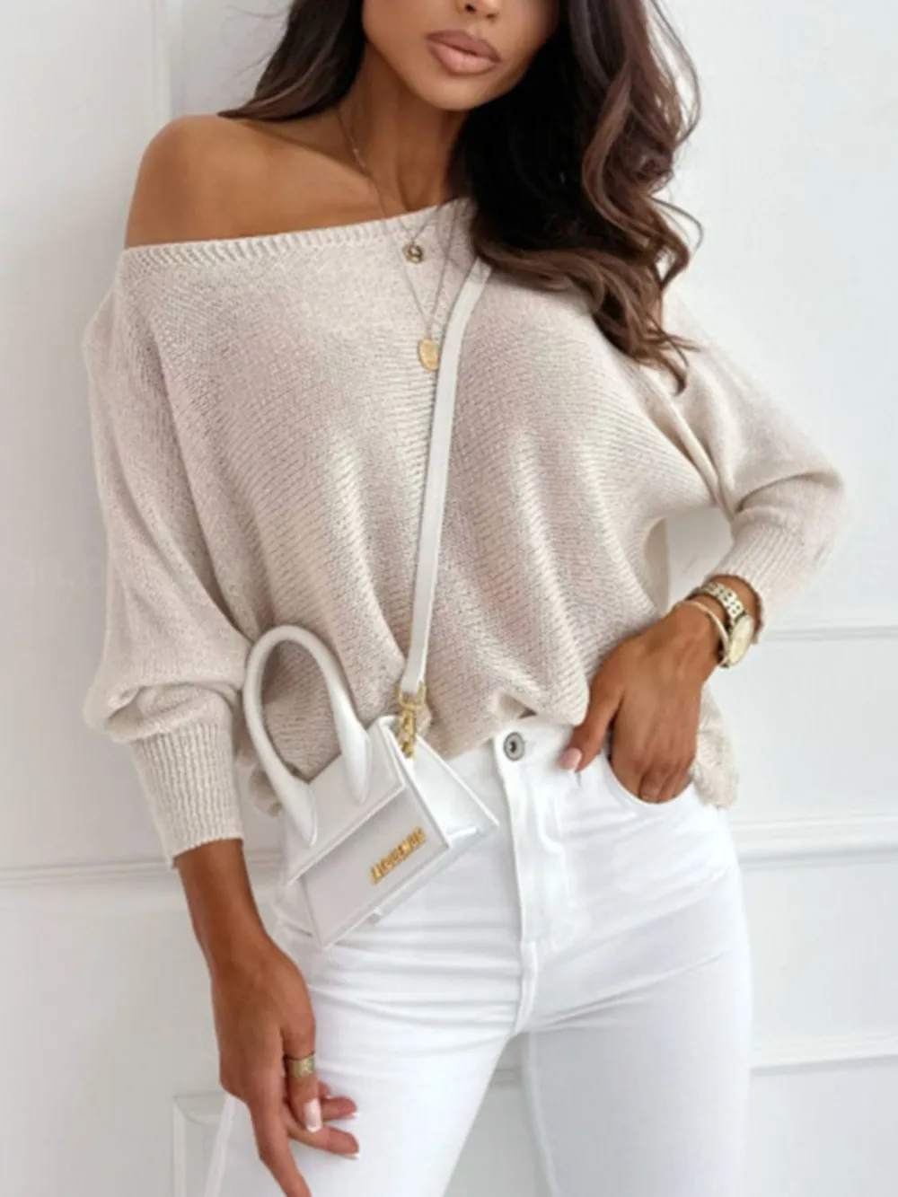 Bow Back Boat Neck Batwing Sleeve Sweater, image 9