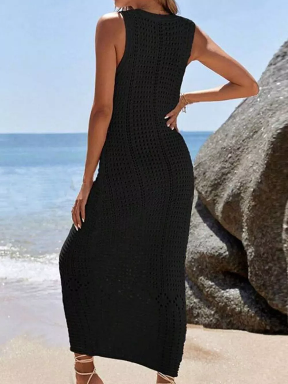 Sleeveless Crochet Knit Cover Up Maxi Dress, image 5
