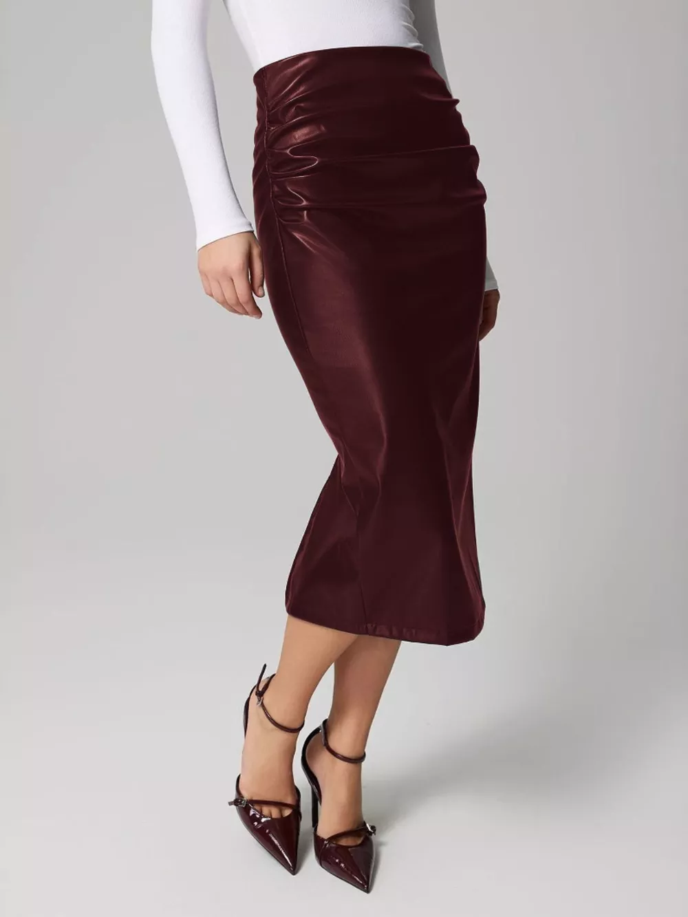 Slit Back Leather Skirt, image 4