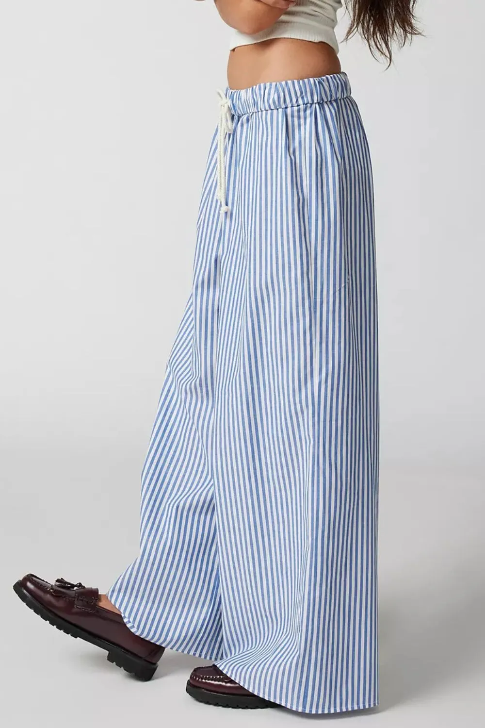 Drawstring Striped Wide Leg Pants, image 3