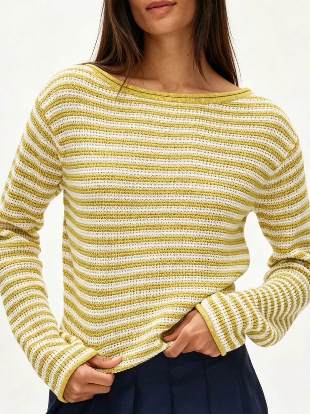 Striped Boat Neck Knit Sweater, image 12