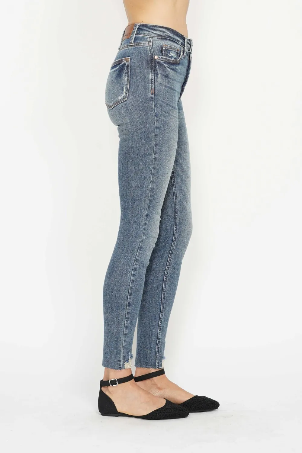 Full Size Tummy Control Vintage Wash Hem Destroy Skinny Jeans, image 6