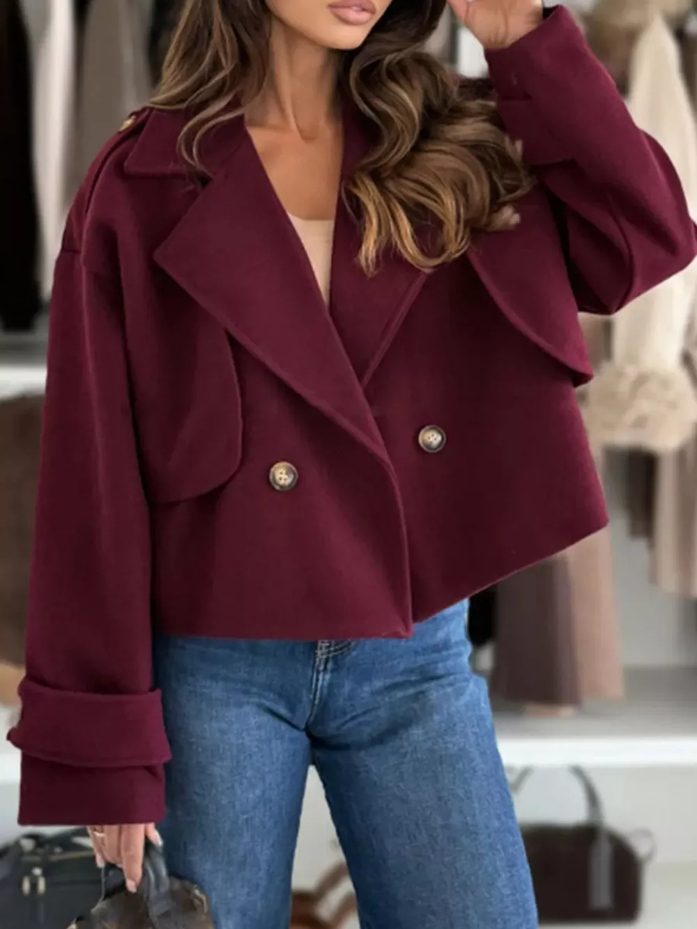Lapel Collar Dropped Shoulder Jacket, image 5