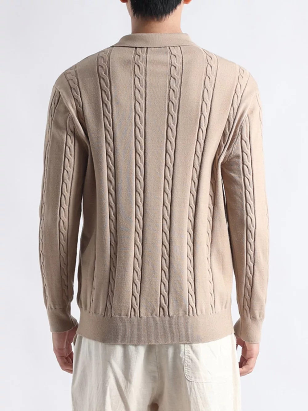 Men's Plus Size Cable-Knit Polo Collar Sweater, image 7