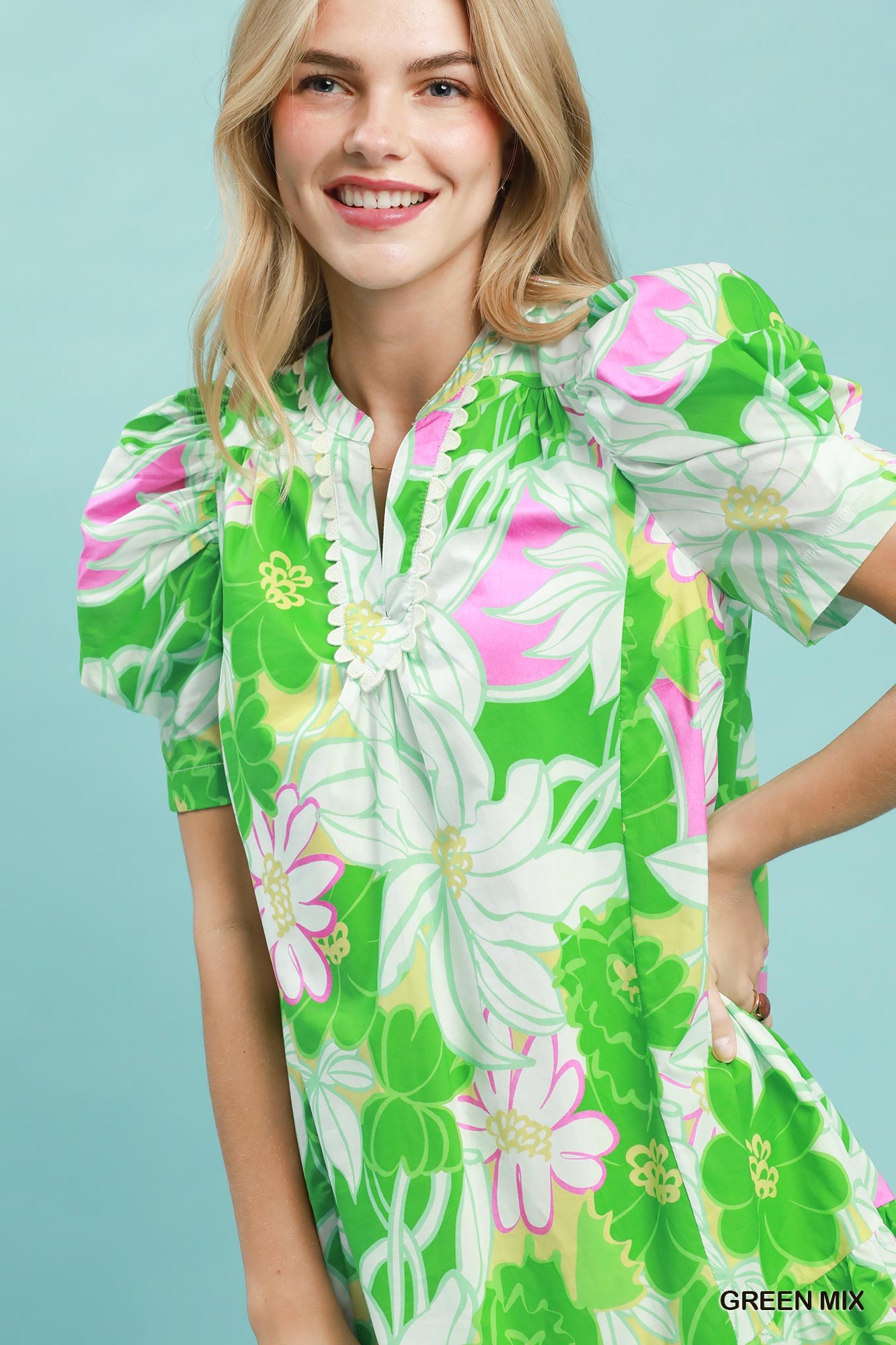 Floral Puff Sleeve Tiered Mini Dress, image 5