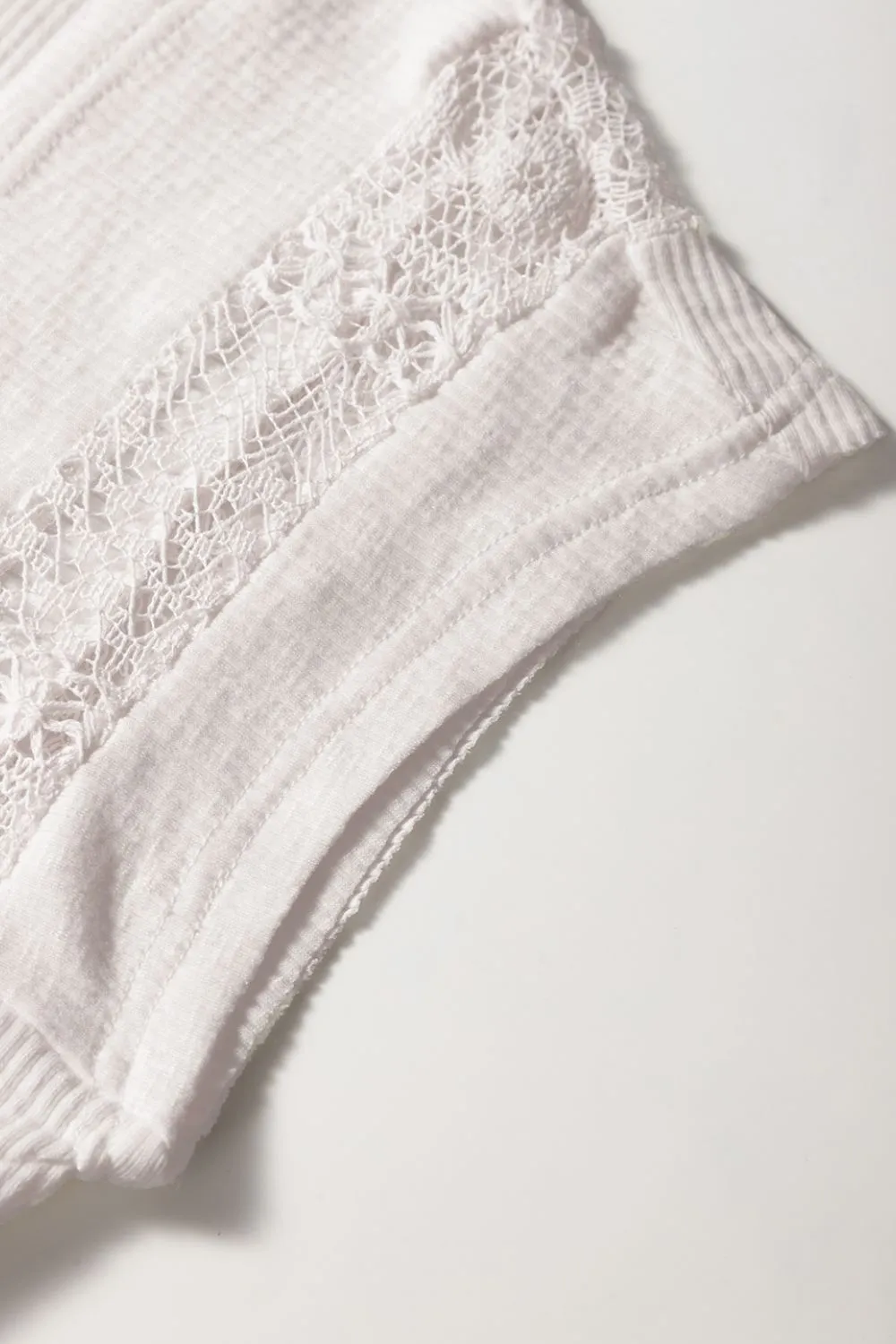Ribbed Texture Lace Patchwork Short Sleeve Top, image 8