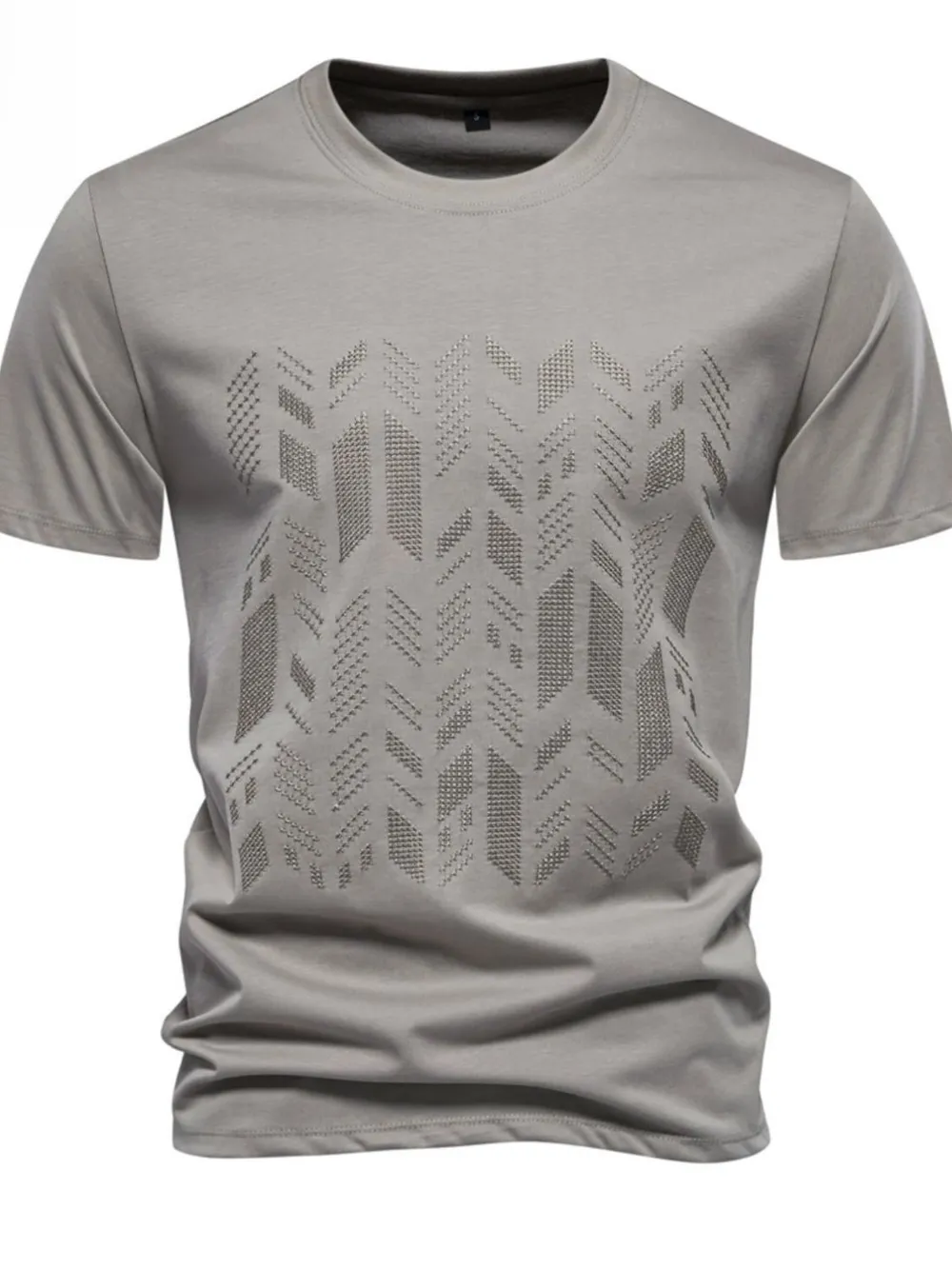 Men's Round Neck Geometric Embroidered T-Shirt, image 5