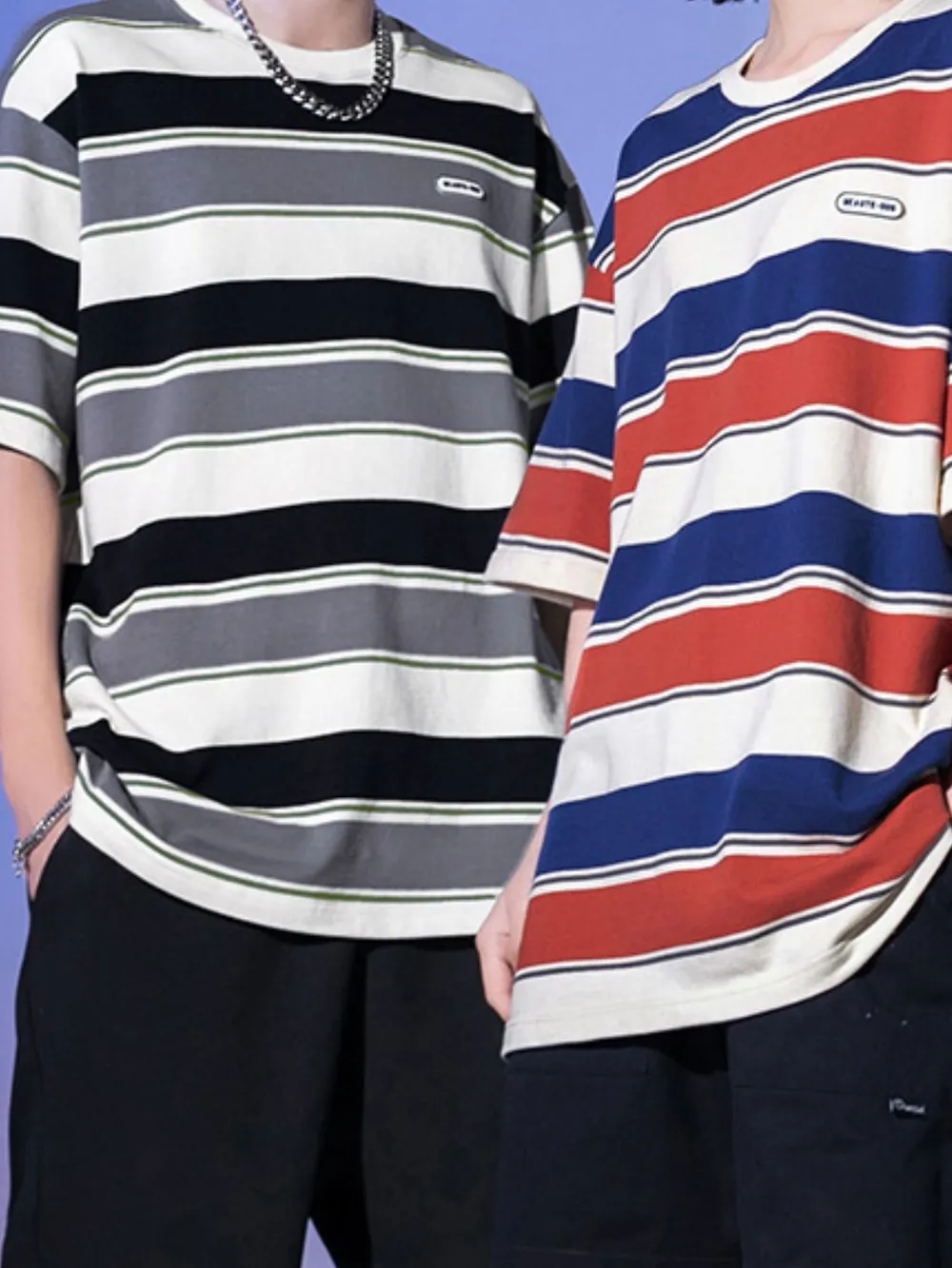 Men's Full Size Striped Round Neck Half Sleeve T-Shirt Plus Size, image 2