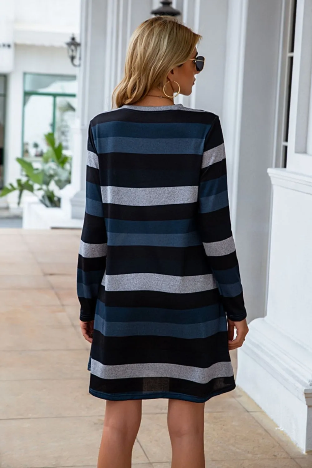 Striped Round Neck Long Sleeve Dress, image 13