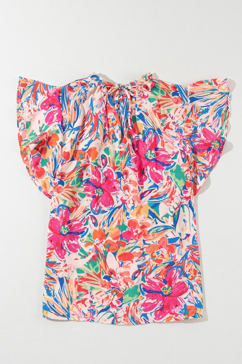 Ruffled Printed Tie Neck Cap Sleeve Blouse, image 2