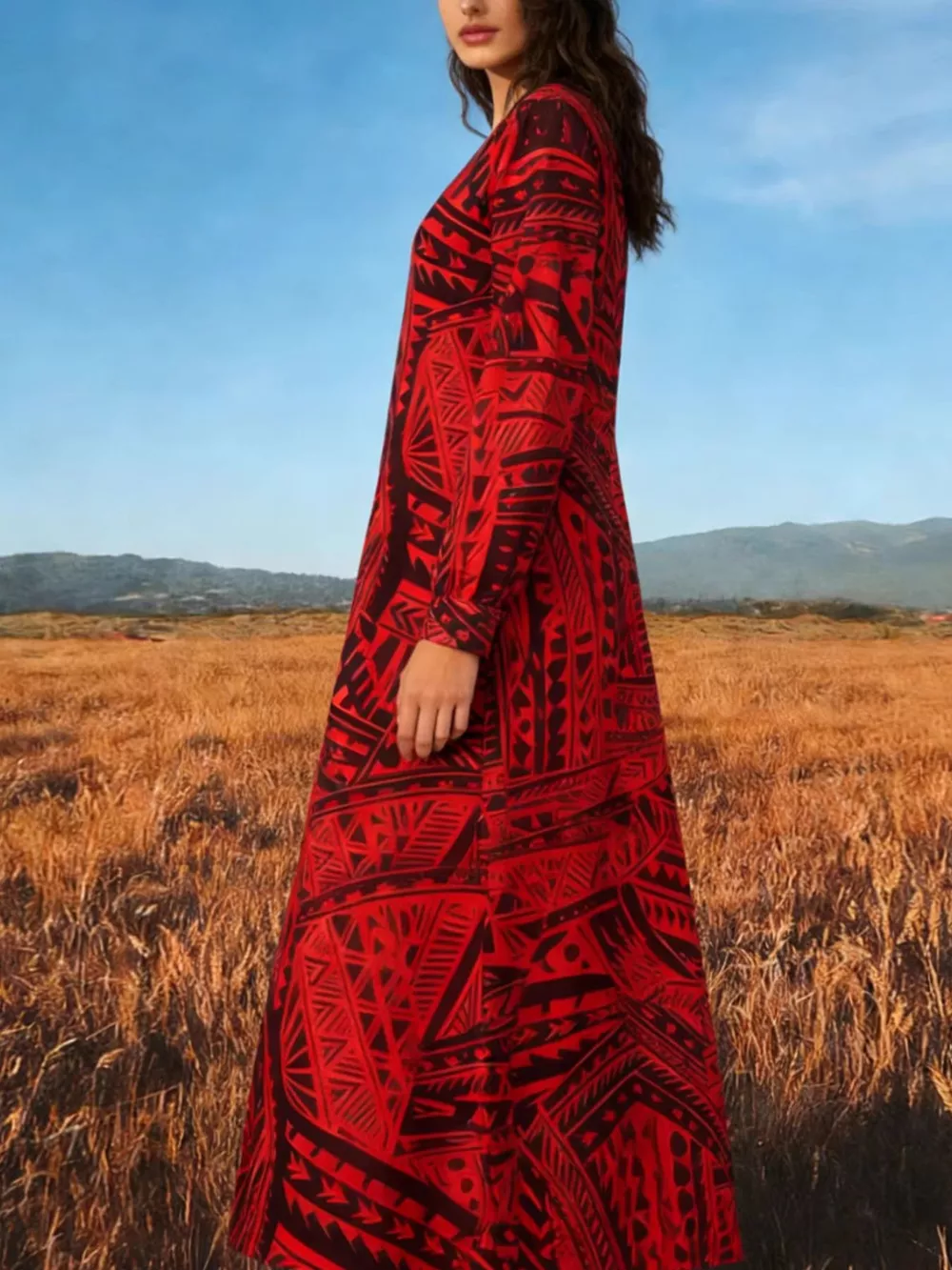 Tribal Print V-Neck Long Sleeve Dress, image 4