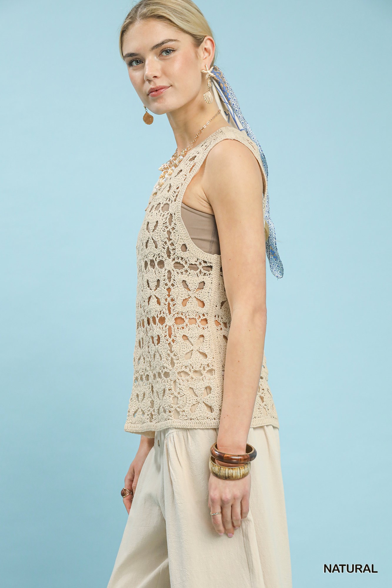Crochet Flower Motif Sleeveless Tank Top, image 2
