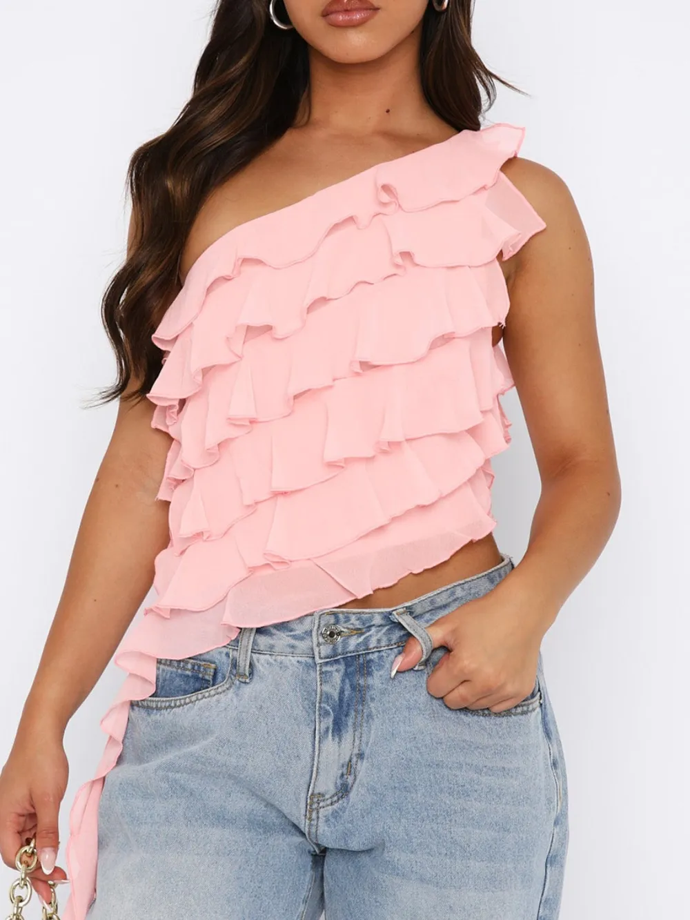 Layered Ruffled One Shoulder Tank, image 5