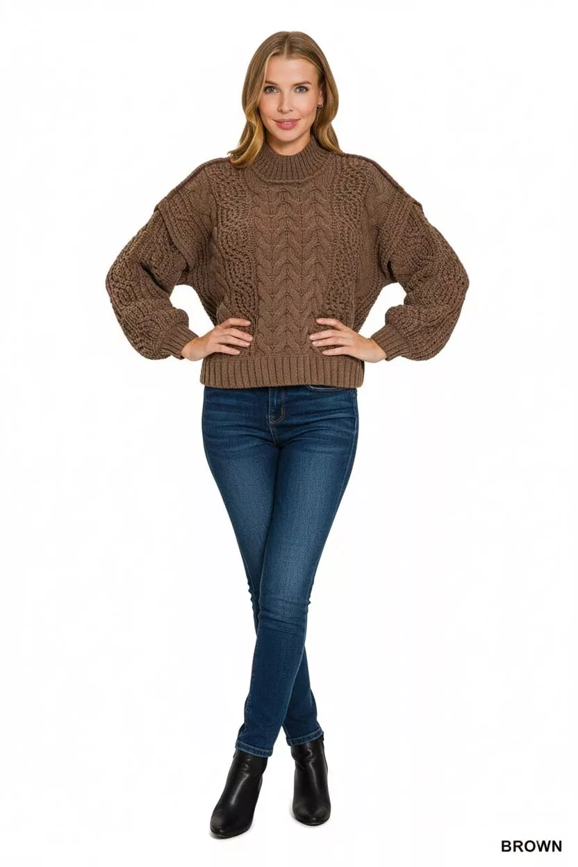 Cable-Knit Ribbed Turtleneck Sweater, image 3