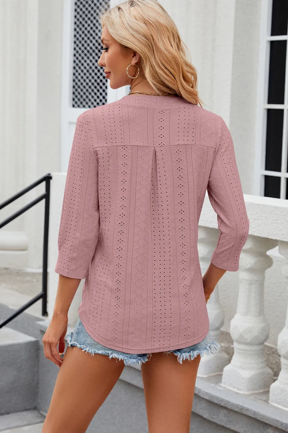 Eyelet Notched Knit Jacquard Top, image 32