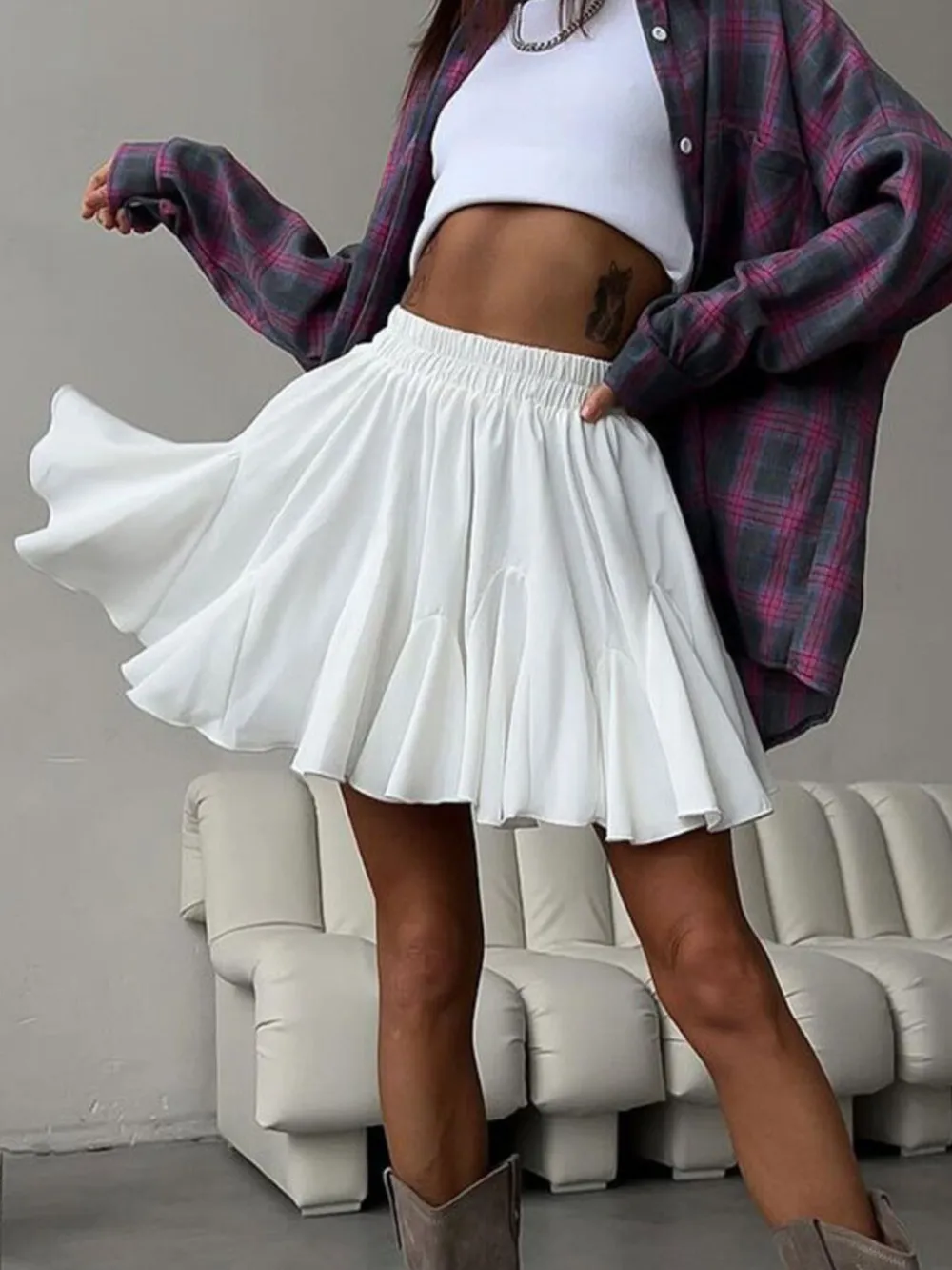 Elastic Waist Ruffled Hem Skirt, image 16