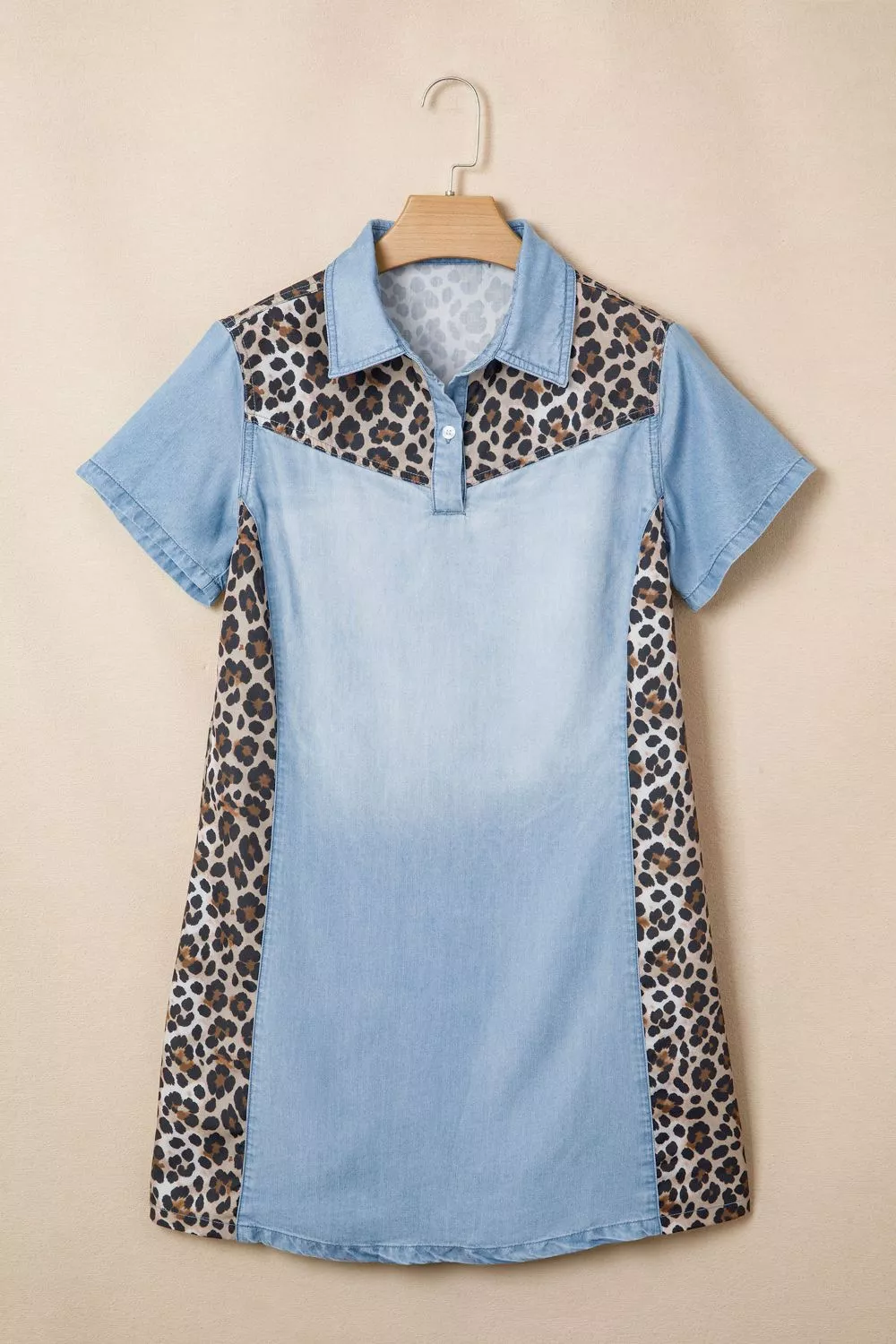 Leopard Print Panel Short Sleeve Dress, image 4