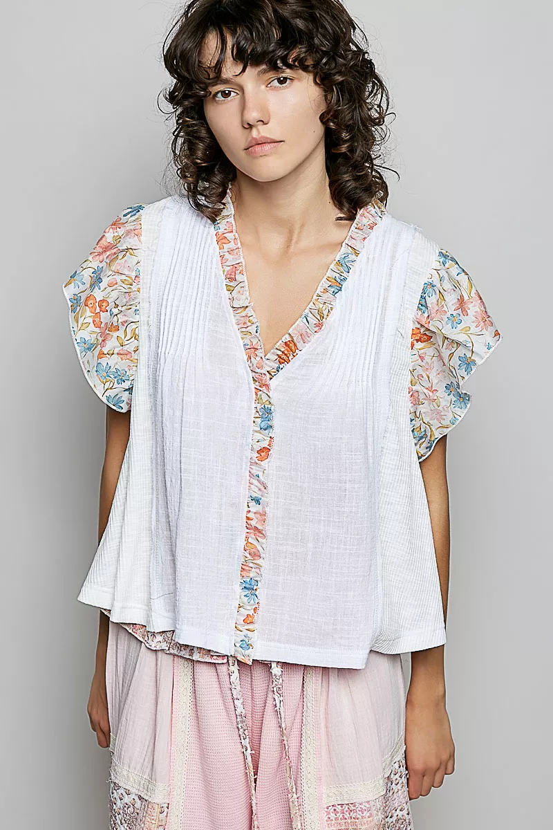 V-Neck Floral Ruffle Sleeve Blouse, image 2