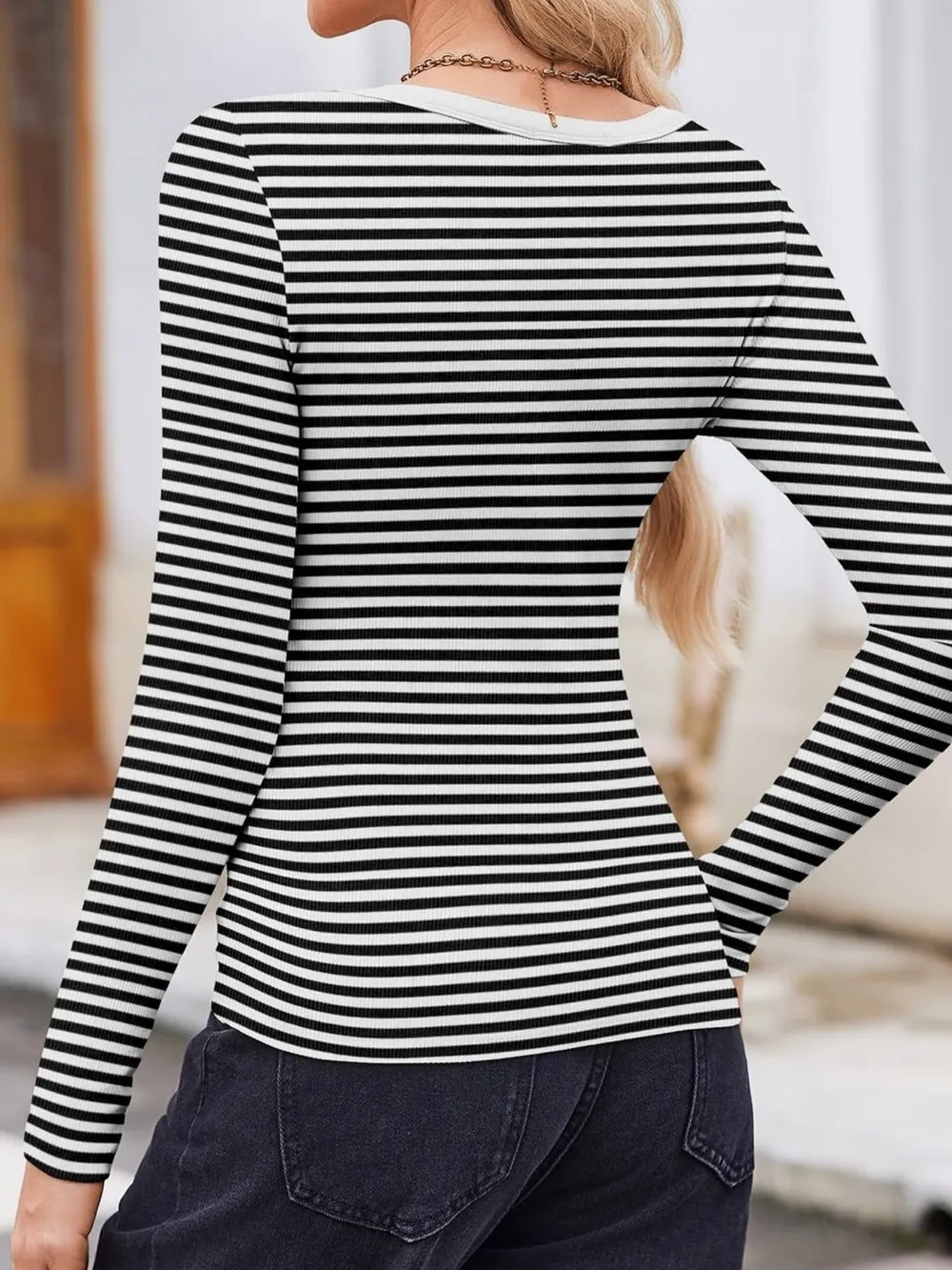 Striped Long Sleeve Scoop Neck T-Shirt, image 4