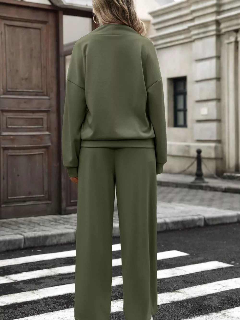 Half Zip Sweatshirt and Wide-Leg Pants Set, image 6