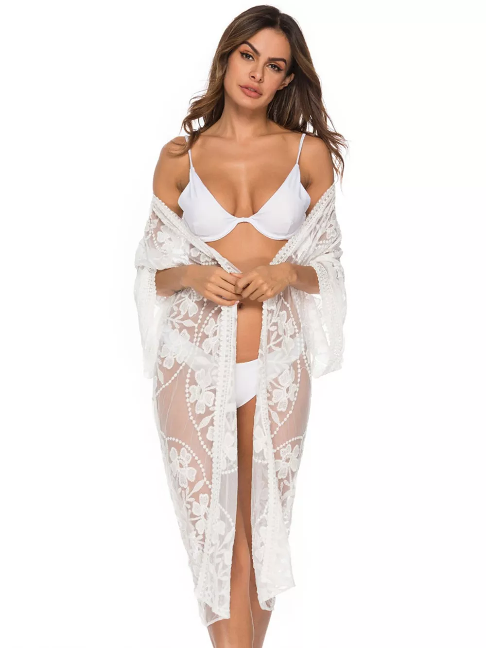 Floral Lace Sheer Kimono Cover-Up, image 10