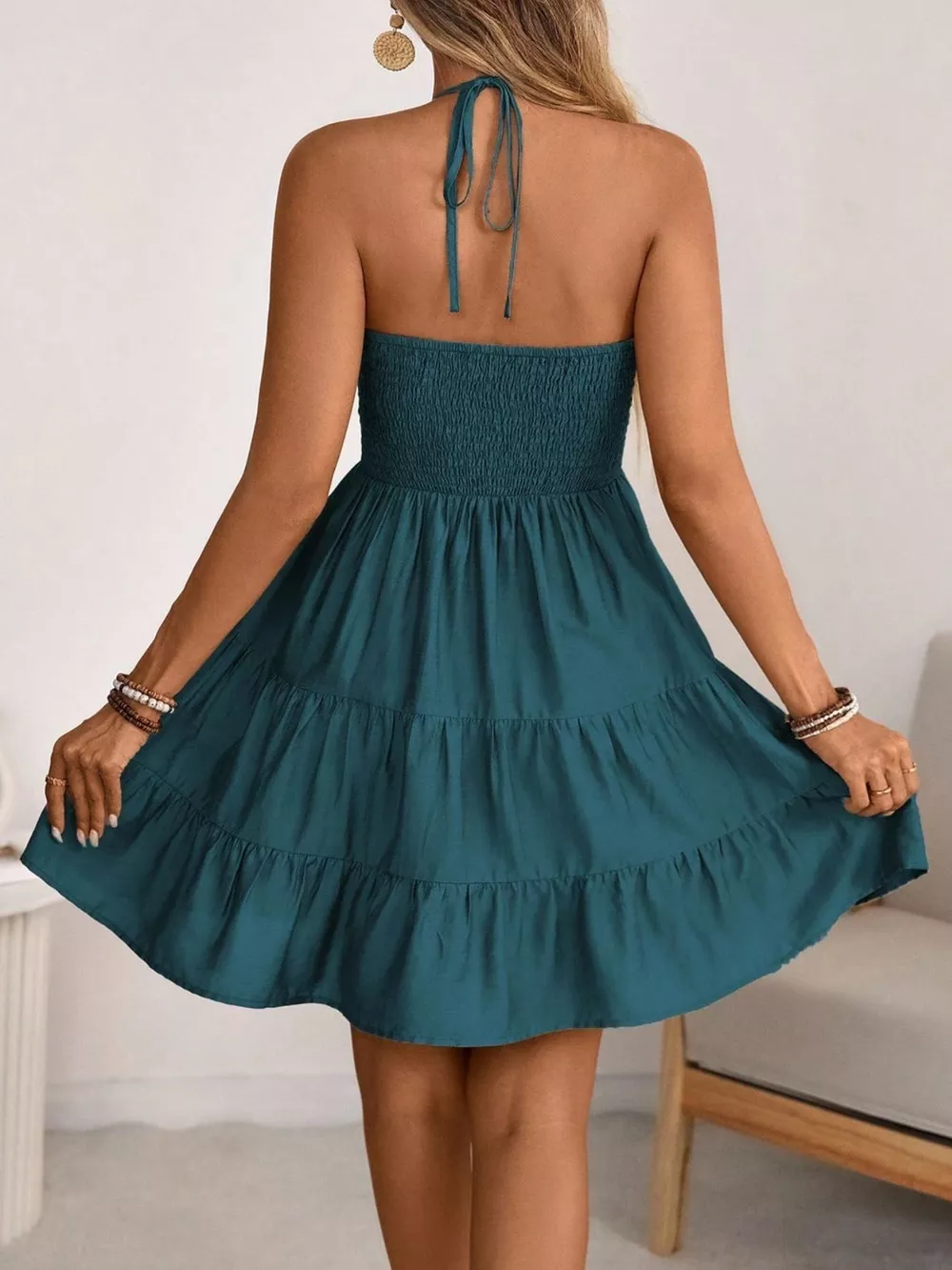 Smocked Halter Neck Tiered Dress, image 8