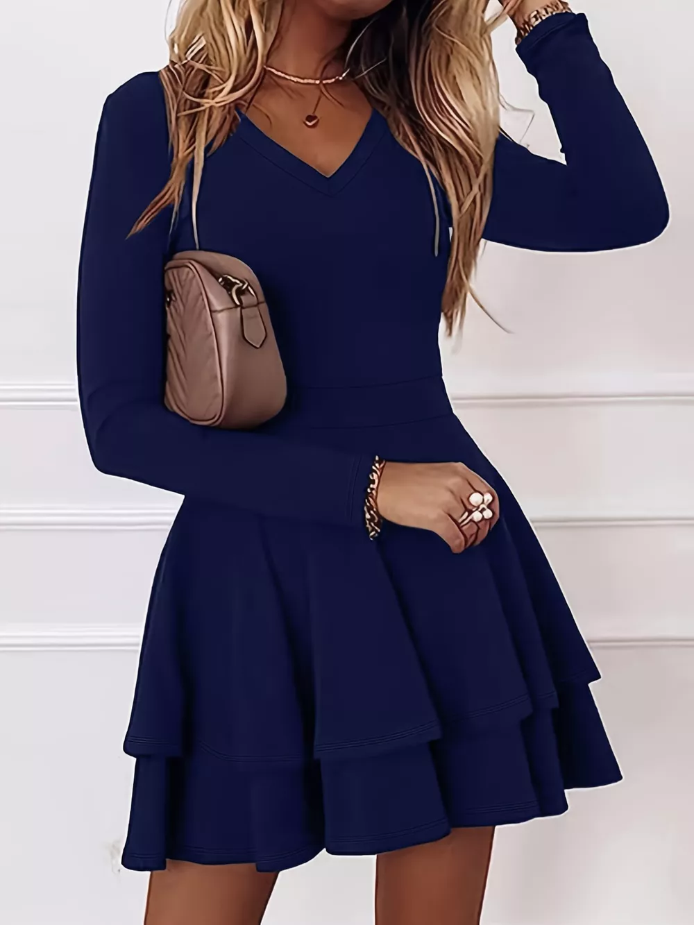 V-Neck Layered Ruffle Mini Dress, image 22