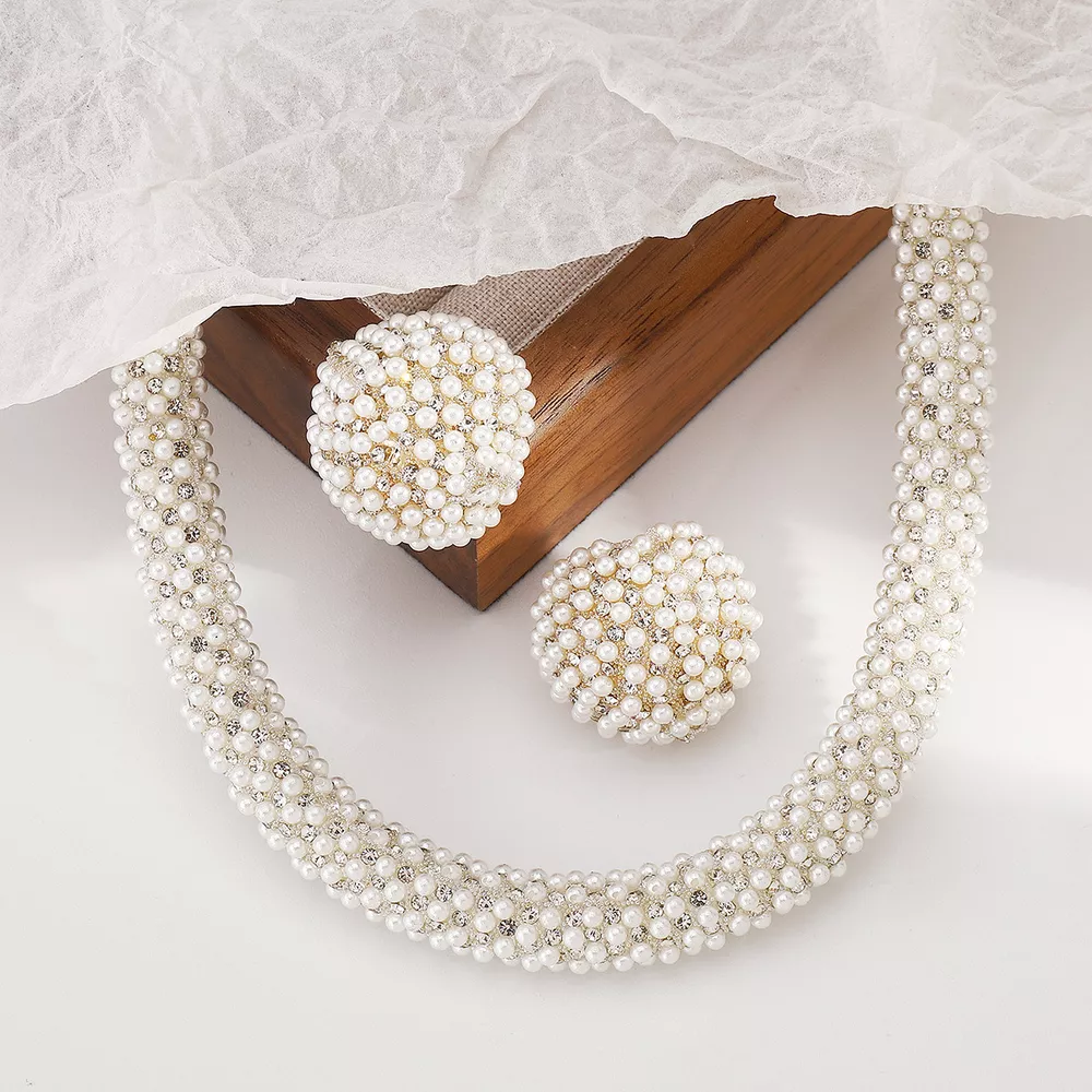 Pearl Embellished Earrings and Necklace Jewelry Set