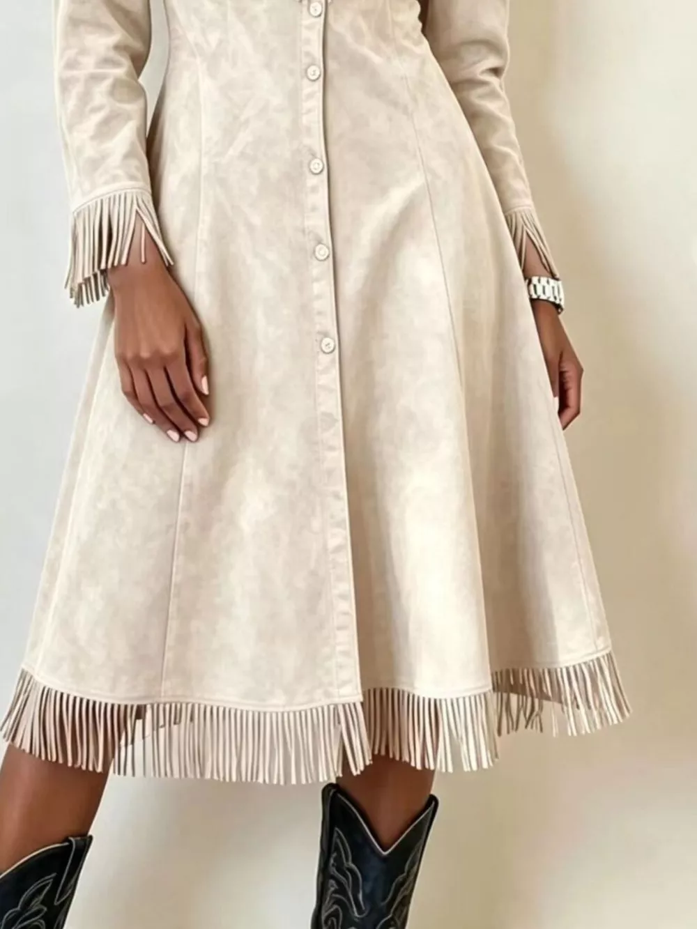 Full Size Fringed Button-Down Outerwear Plus Size