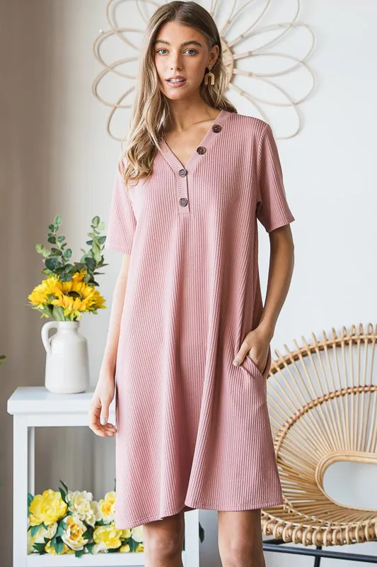Full Size Solid Ribbed Mini Dress with Button Plus Size, image 4