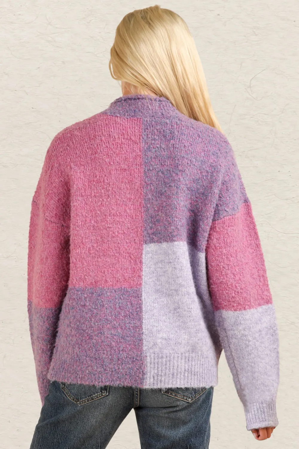 Color Block Mock Neck Drop Shoulder Sweater, image 3