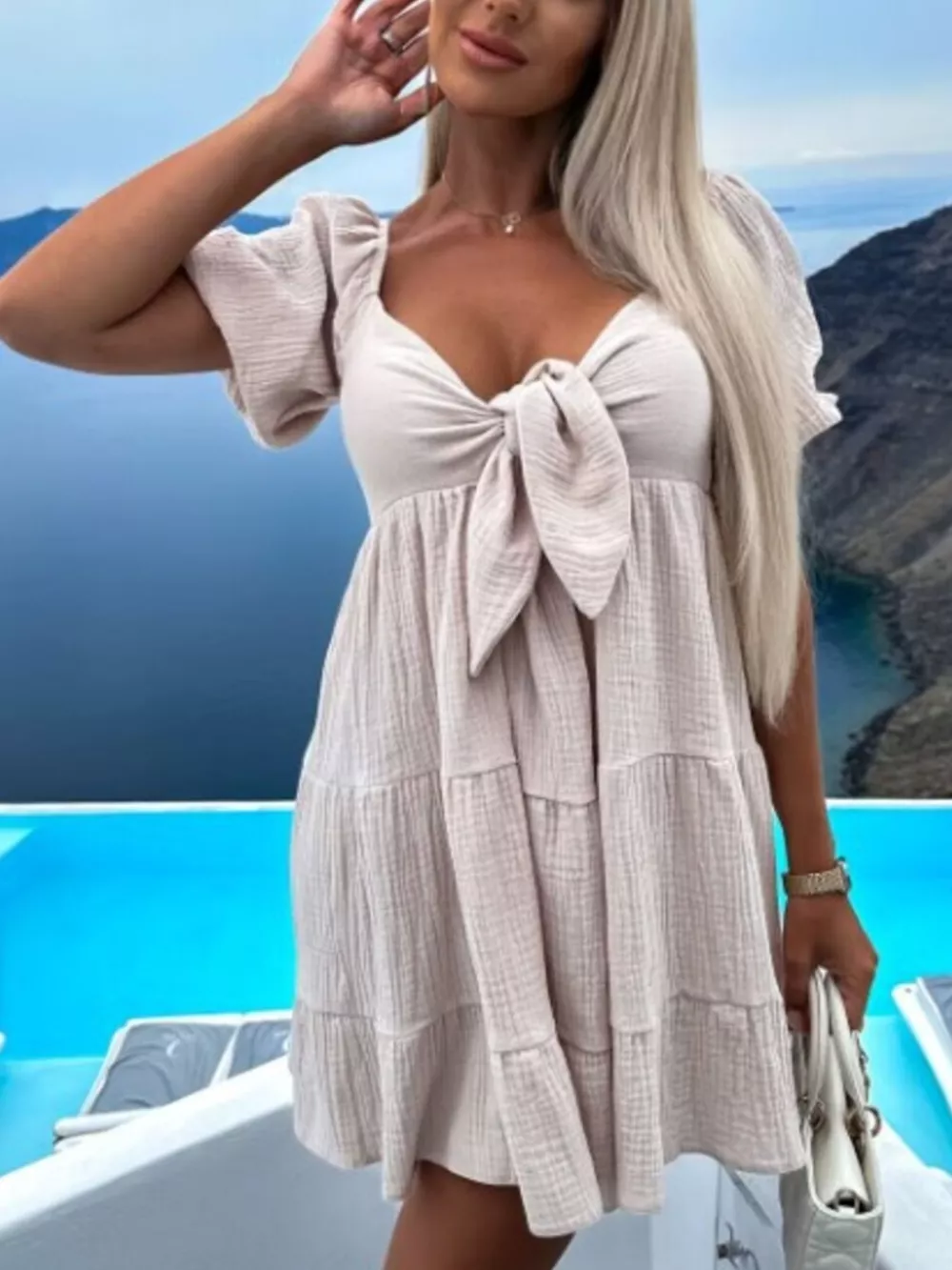 Tie-Front Tiered Mini Dress, image 5