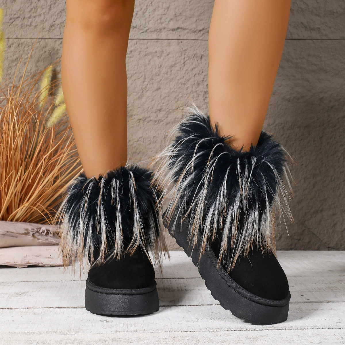 Fuzzy Trim Platform Ankle Boots, image 3