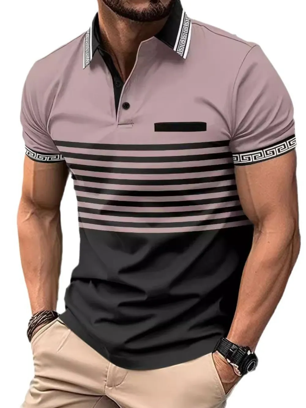 Men's Full Size Striped Collared Neck Short Sleeve Polo Plus Size, image 5