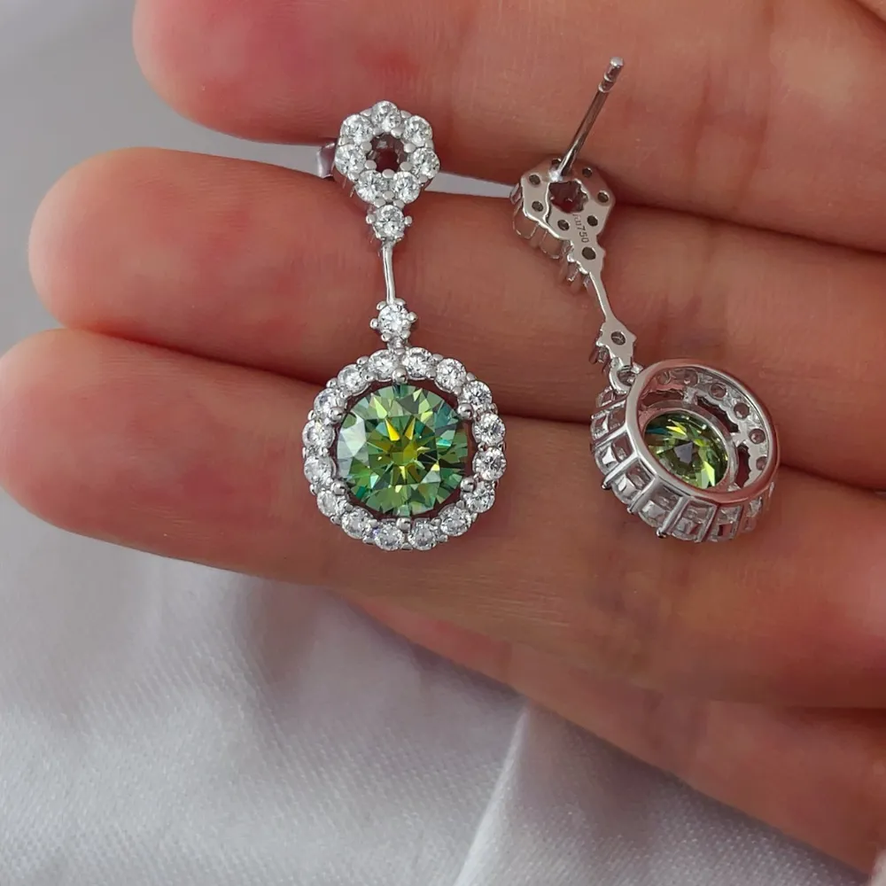 4 Carat Crystal Drop Dangle Earrings with Round Halo Design, image 10