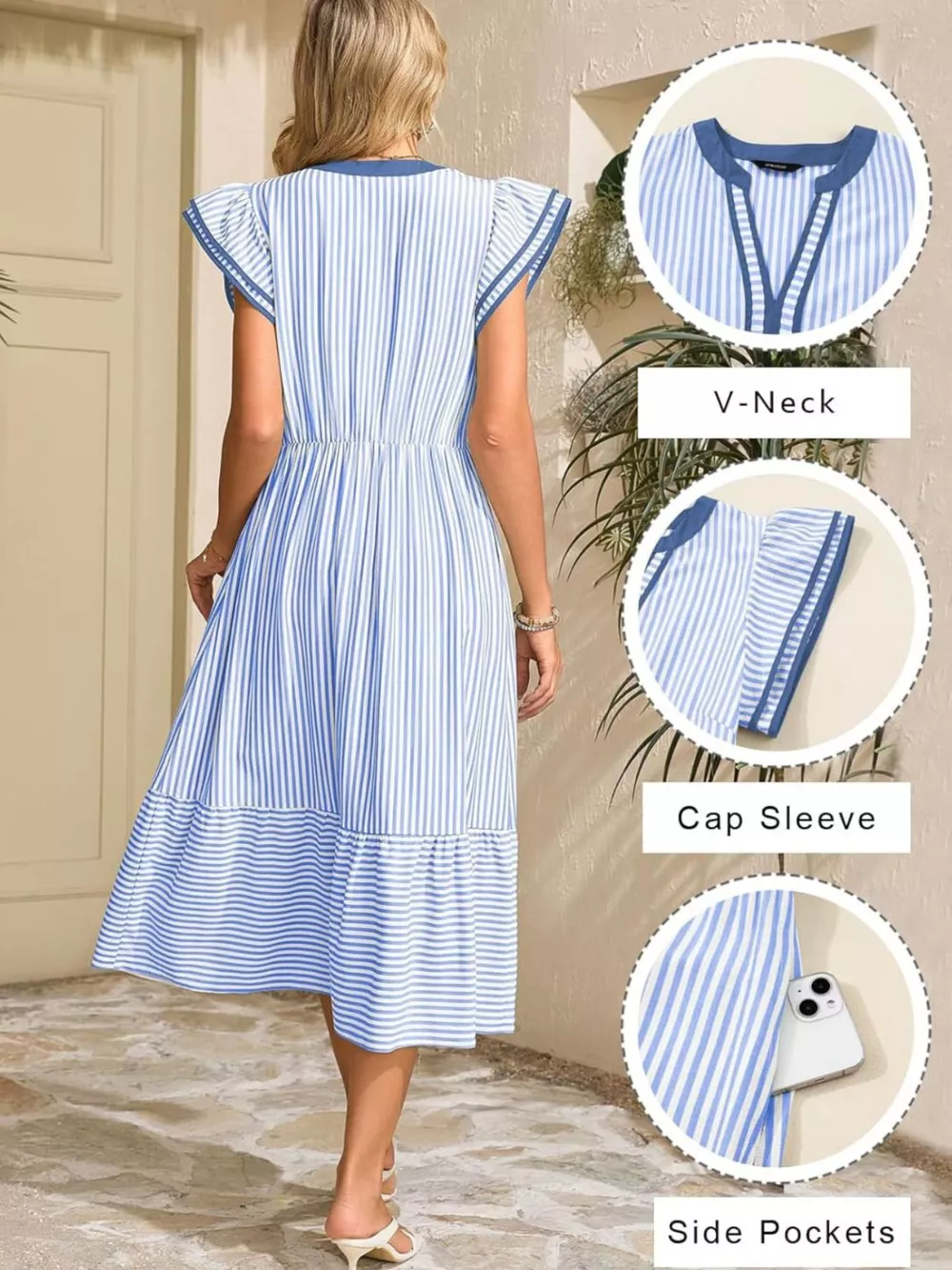 Striped Ruffle Sleeve Midi Dress, image 6