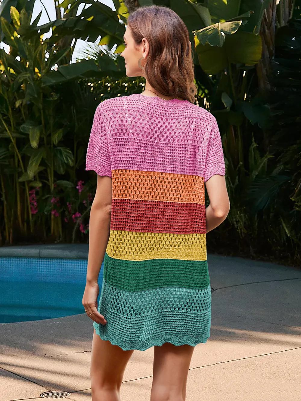 Openwork Round Neck Short Sleeve Cover-UP, image 13