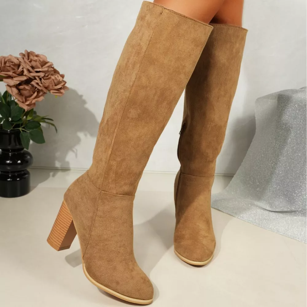 Point Toe Knee-High Suede Block Heel Boots, image 7