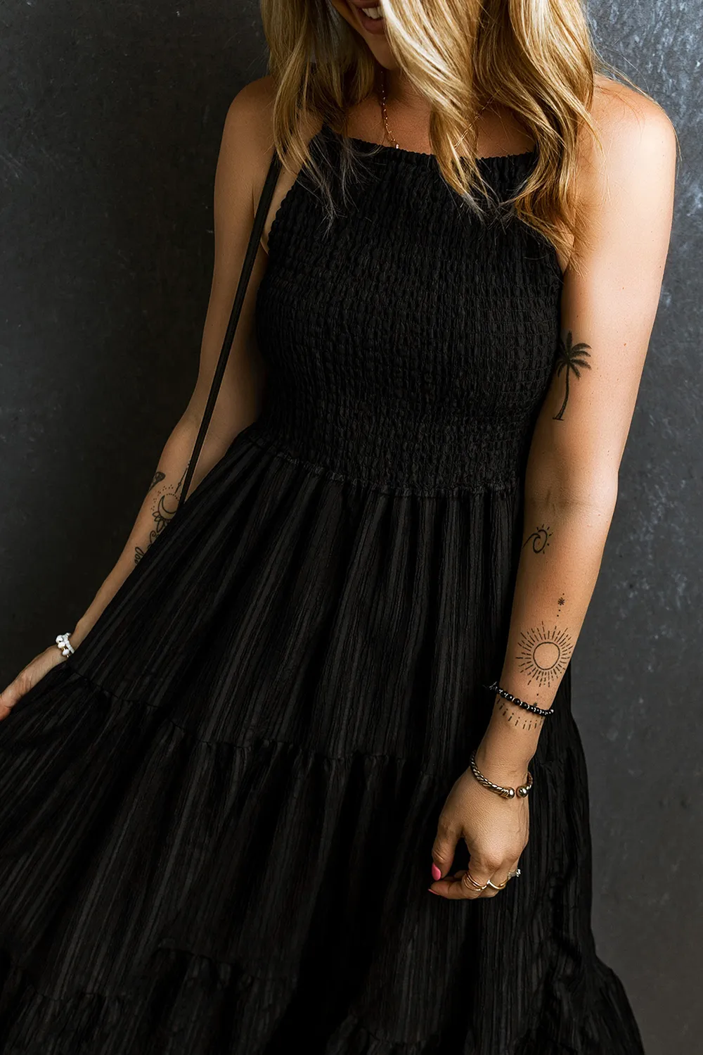 Smocked Tiered Spaghetti Strap Dress, image 3