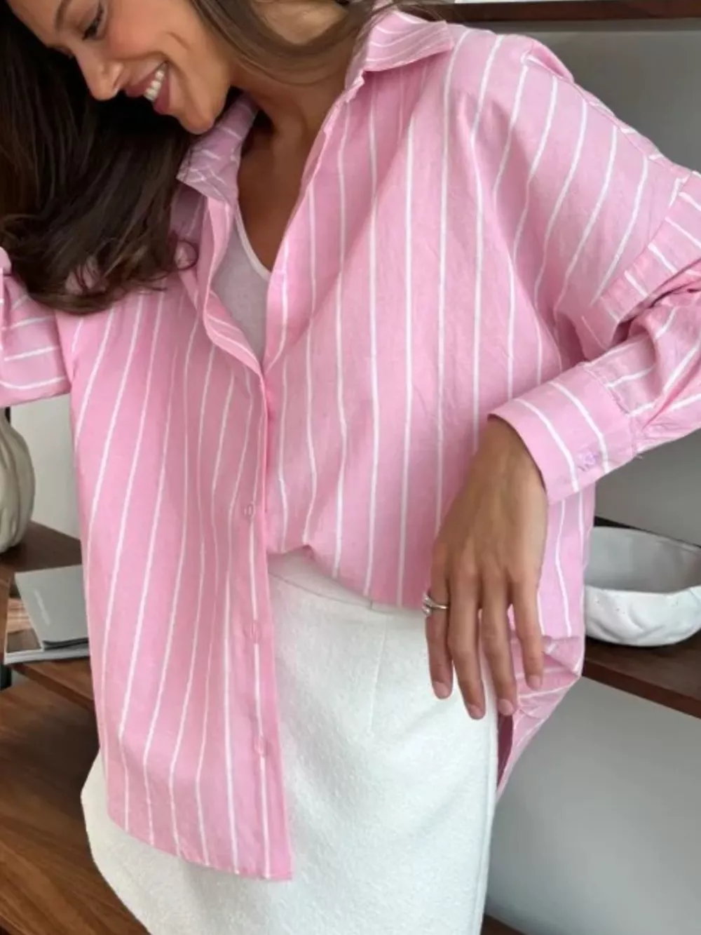 Button Down Striped Collared Neck Long Sleeve Shirt, image 6