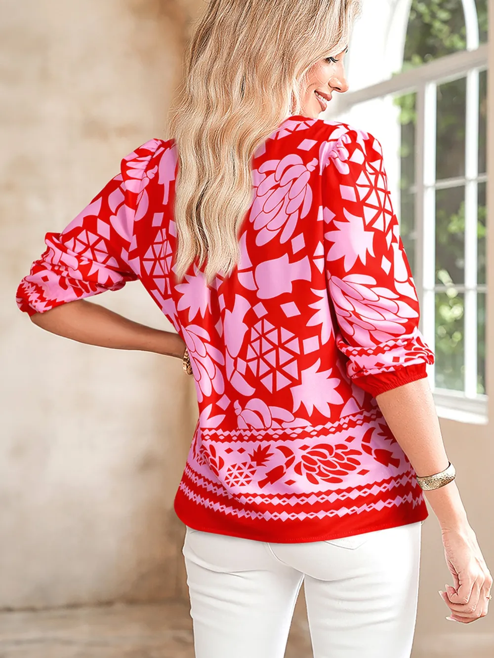 Floral Print Tie-Neck Button Down Shirt, image 8