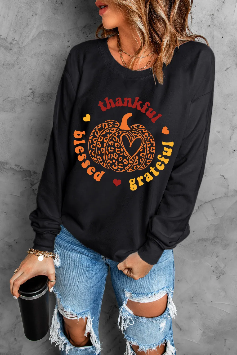 Pumpkin Graphic Long Sleeve Sweatshirt, image 2