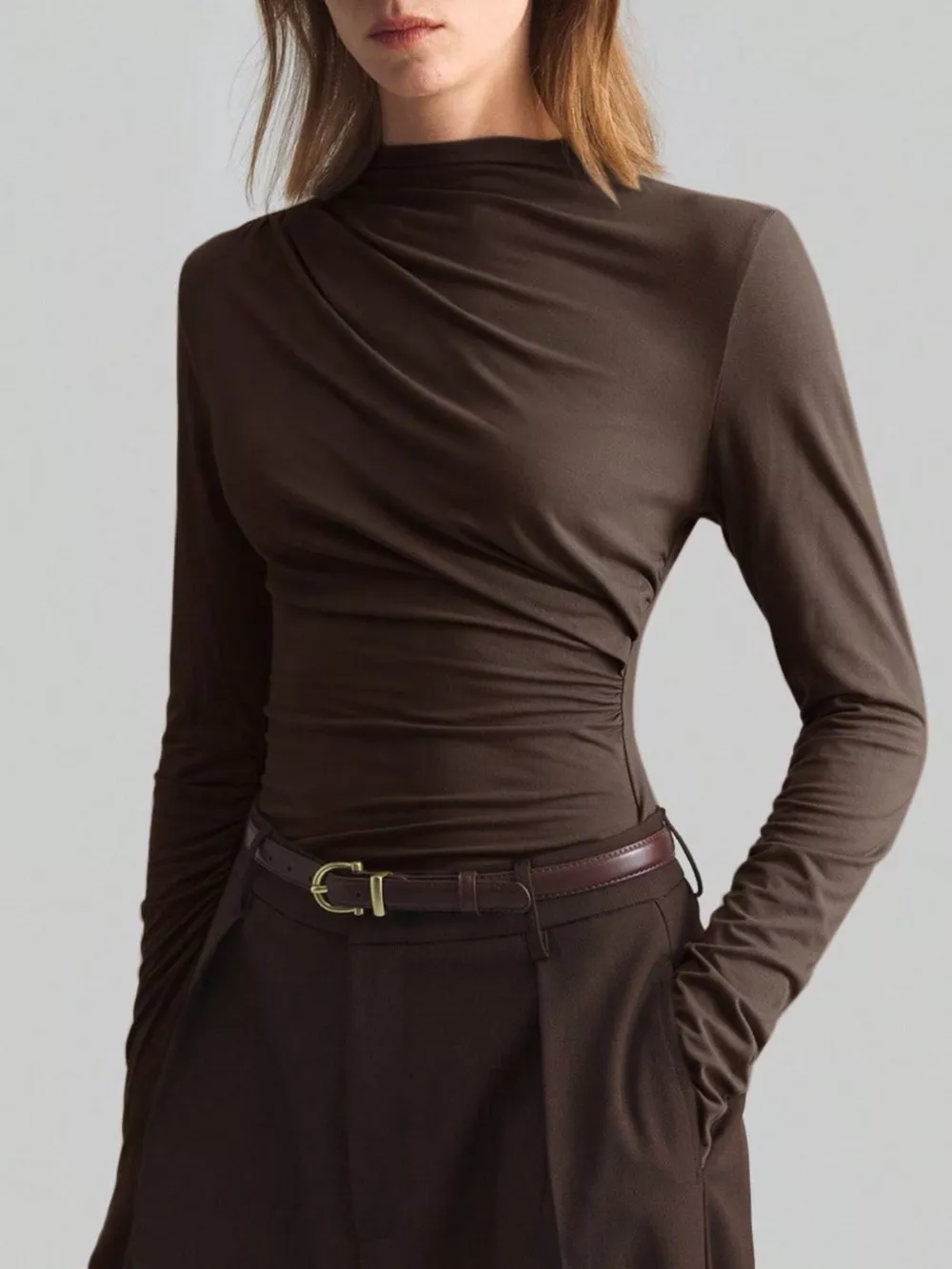 Elegant Drape Front Long Sleeve T-Shirt