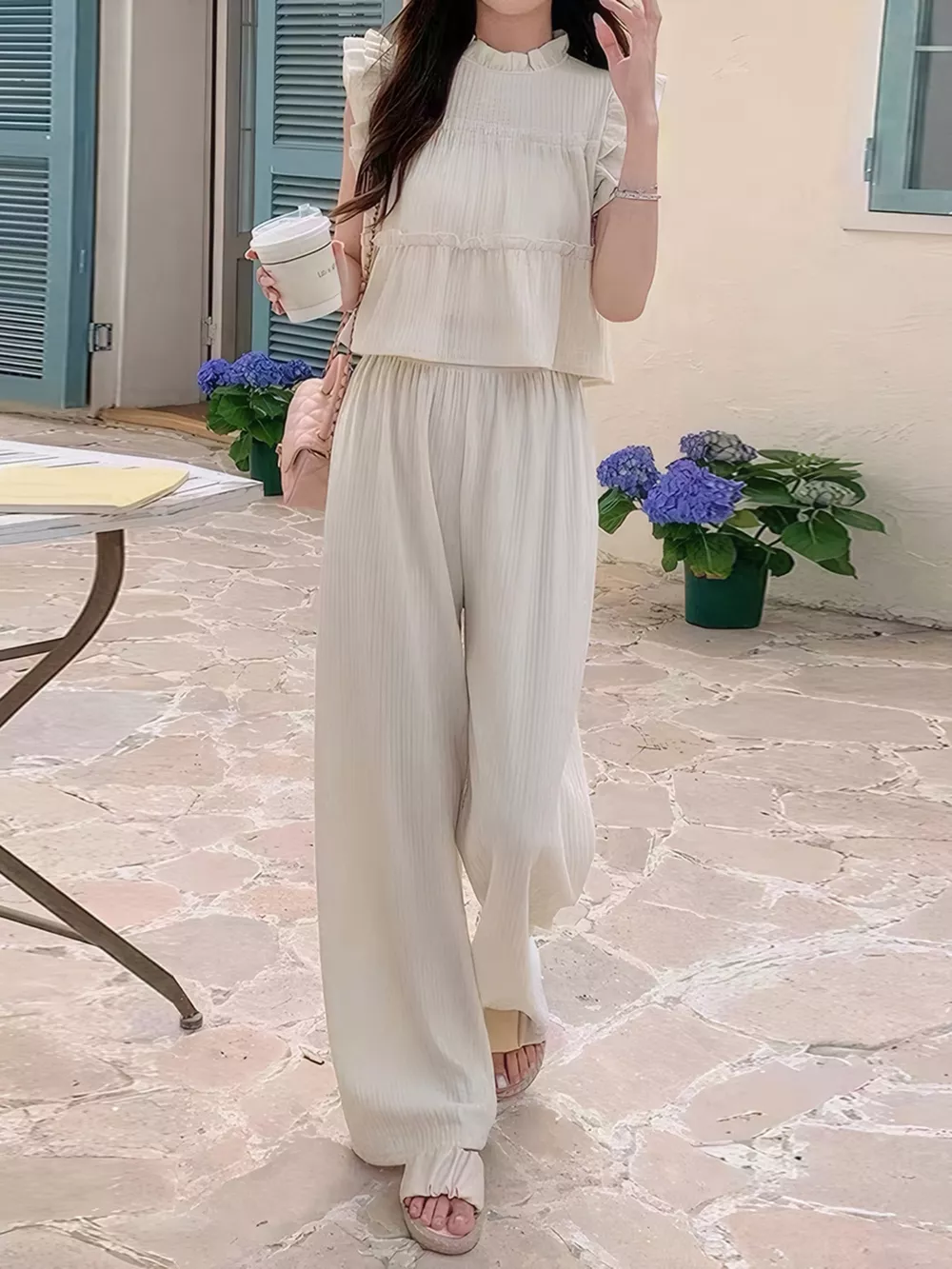 Ruffled Sleeveless Top and Wide Leg Pants Set, image 3