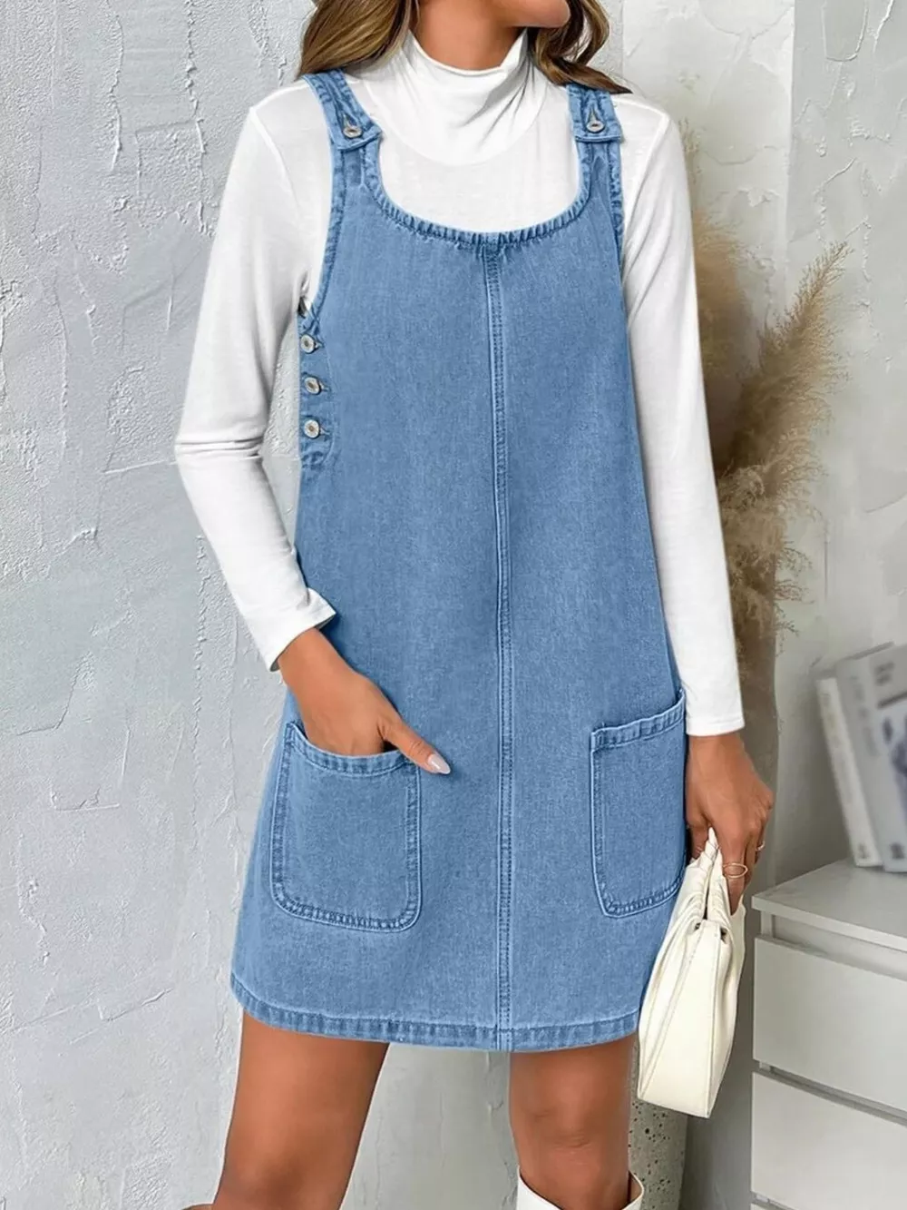 Casual Scoop Neck Sleeveless Denim Dress, image 2