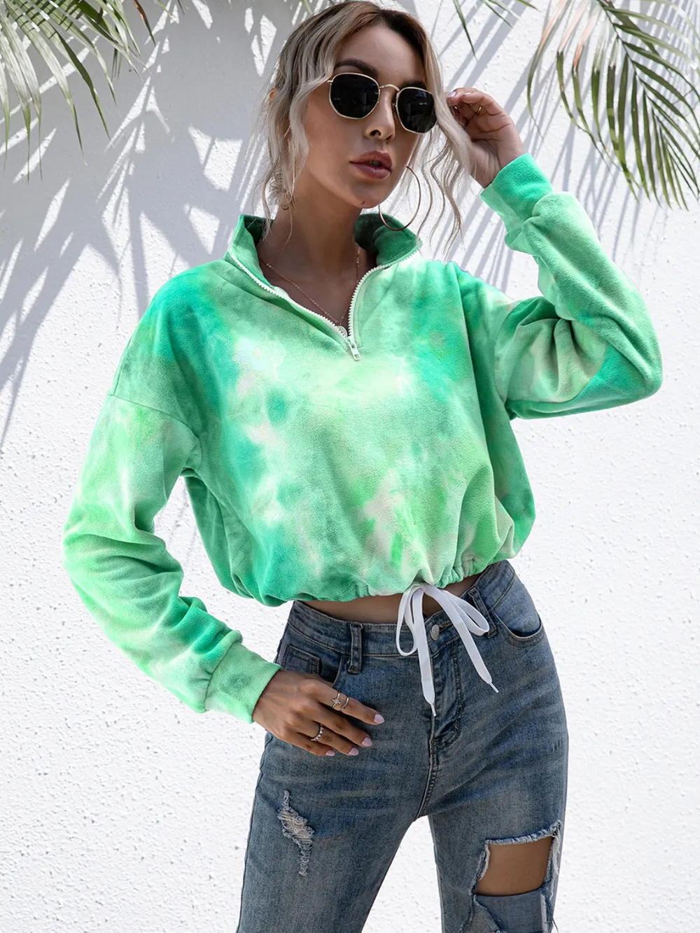 Tie-Dye Quarter Zip Dropped Shoulder Sweatshirt, image 10