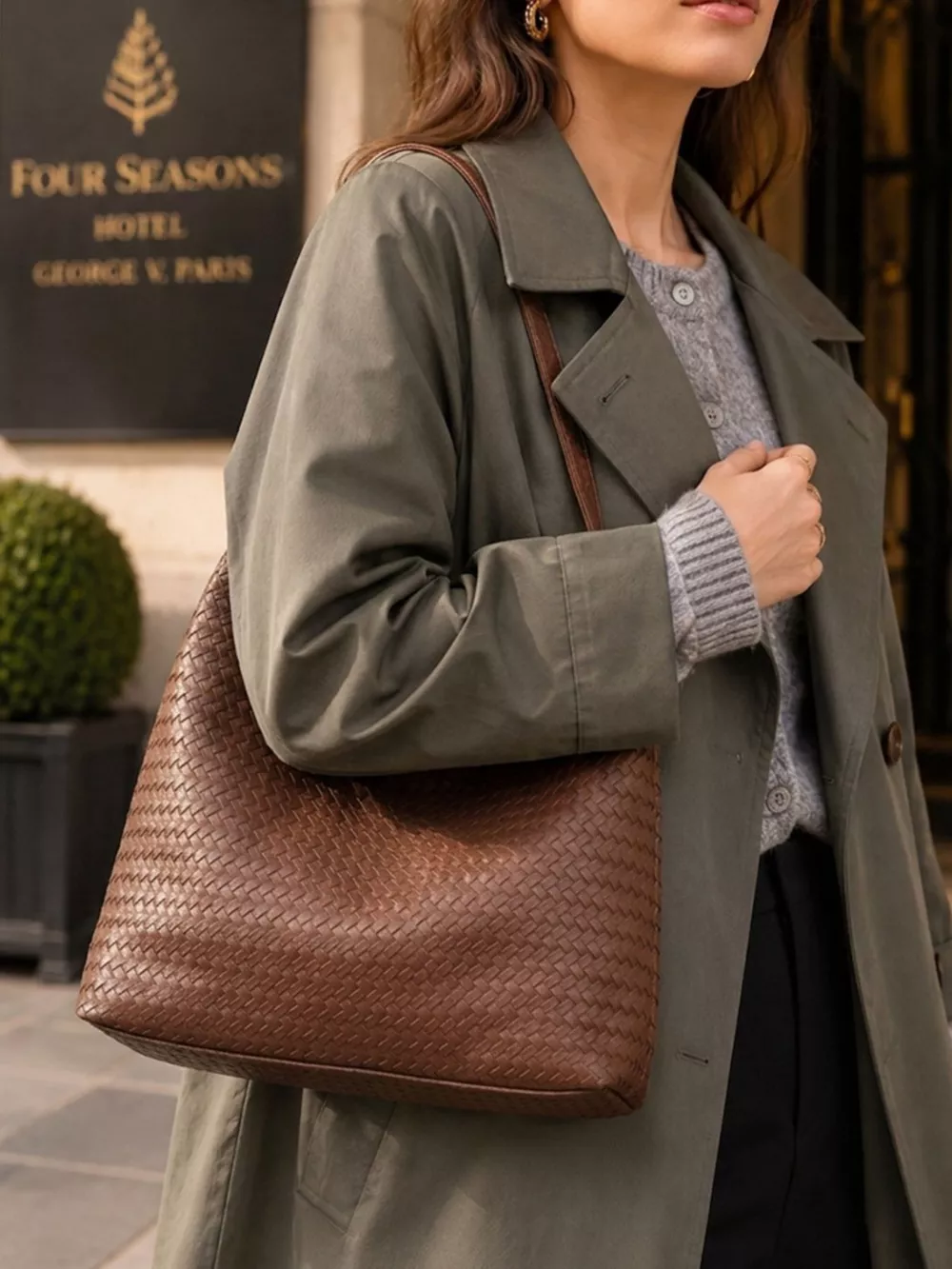 Woven Texture Shoulder Bag and Wristlet Set, image 6