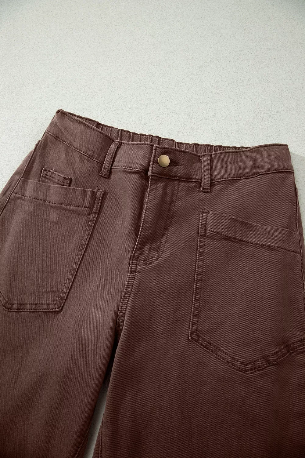 Solid Color Square Patch Pocket Ankle-length Barrel Jeans, image 12